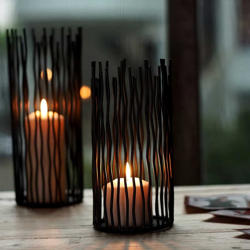 Lovecat Metal Wire Willow Pillar Candle Holder Set of 3, Creative Wire Cage Candleholder Set for Fireplace Mantel Decoration, 8/10/12 inch Black Tealight Lanterns for Table Centerpiece - Image 3